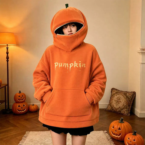 Halloween pumpkin sweater loose hooded top m303232