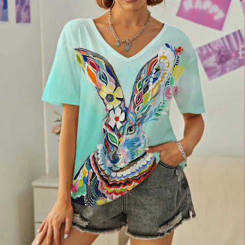 Spring new rabbit pattern printed short-sleeved crew neck T-shirt m302418