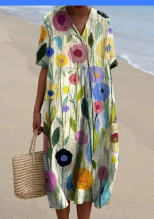 Fashion digital printing large wide V-neck dress m302382