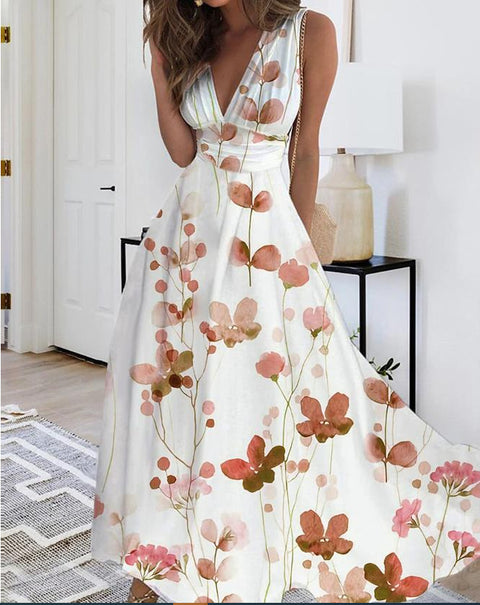 Damen neues V-Ausschnitt mit Futter hohe Taille ärmellos bedruckt sexy Westenkleid m301267 