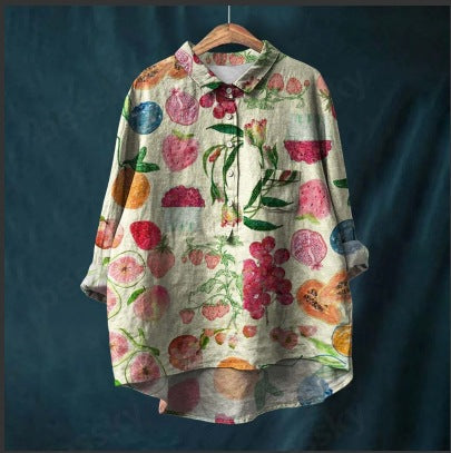 Long Sleeve Bamboo Linen Printing Fashion Versatile Lapel Shirt m301040