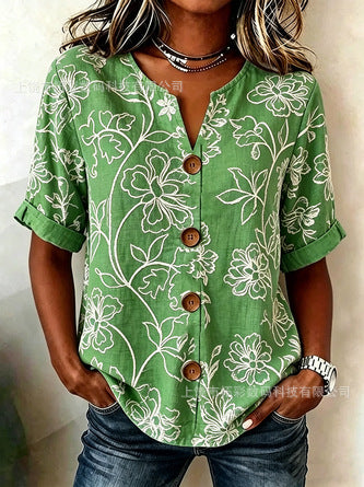 V-neck shirt long-sleeved printed button-down women's shirt m302710