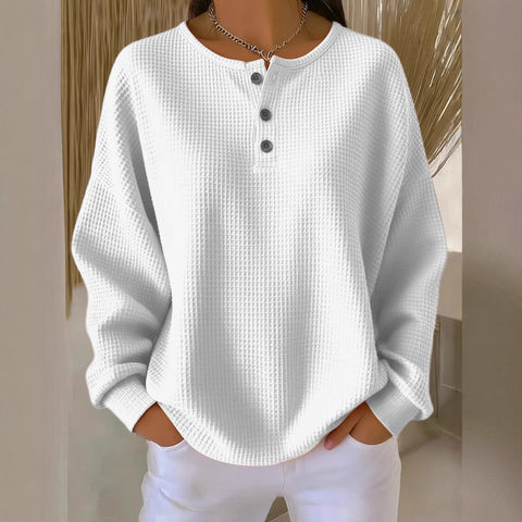 Crew neck waffle solid color pullover loose top FF303285