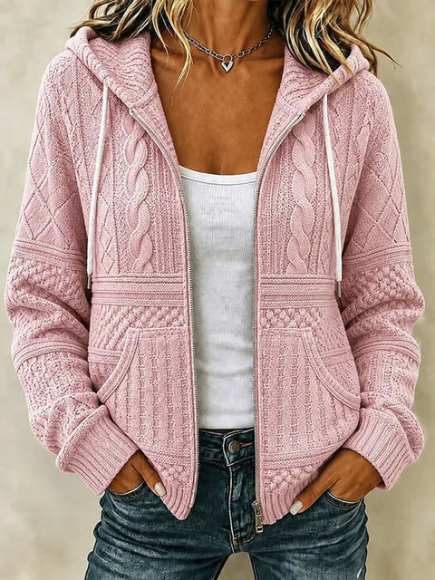 Floral elements 3D digital printing loose casual women's hooded zipper sweater FF303357