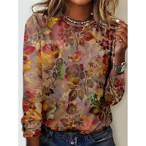 Langarm T-Shirt Damen Einfarbig Blume m300934 