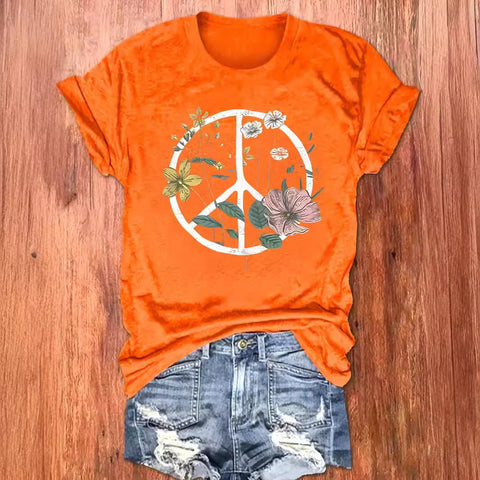 Summer round neck bottoming short sleeve flower print T-shirt women's m300897
