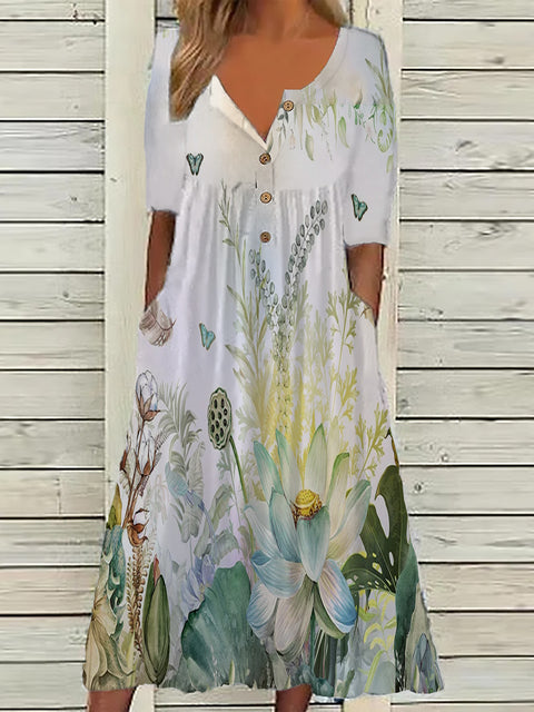 Bedrucktes Button-Down-Cardigan-Kleid mit Taschen m300714 