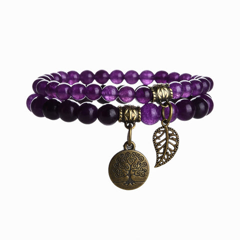 Baum des Lebens Blatt Anhänger Set Armband Bunte Tiger Auge Amethyst Achat Armband m3331289