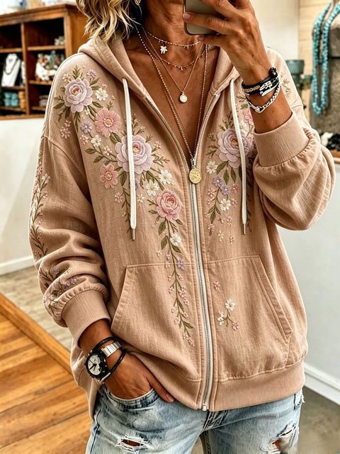 Sequin floral elements 3D digital printing loose casual hooded sweater m303215