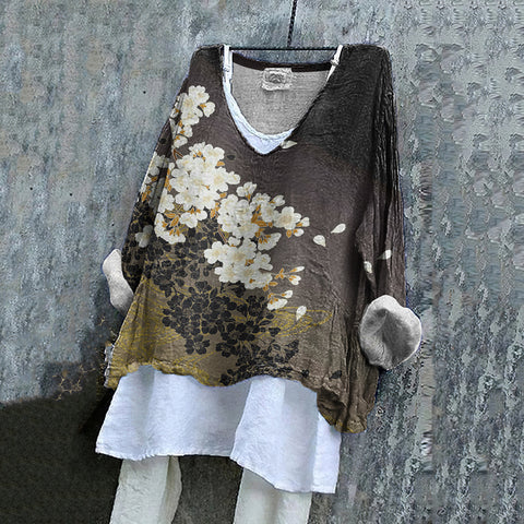 Langarm bedruckter Freizeitpullover lockerer Rundhalsausschnitt einteiliges T-Shirt (ohne Unterhemd) m301042