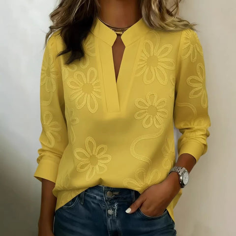 3D printed fashion retro floral V-neck long-sleeved top m303075