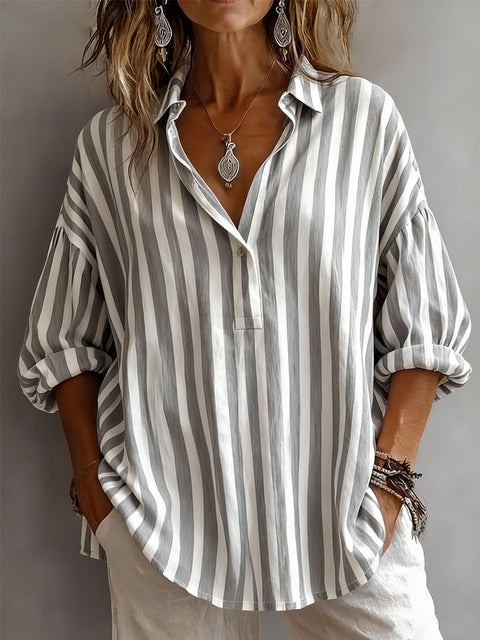 Long Sleeve Pullover Striped Loose Women's Shirt FF303109