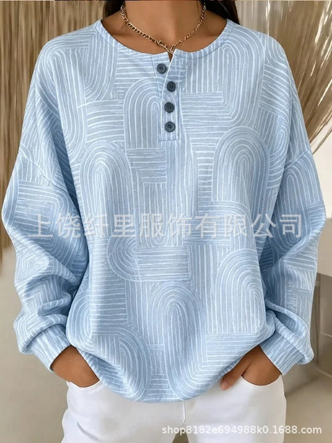 Crew neck 4 buckle spring and autumn fashion pattern 3D printing casual loose women's sweater FF303411 01