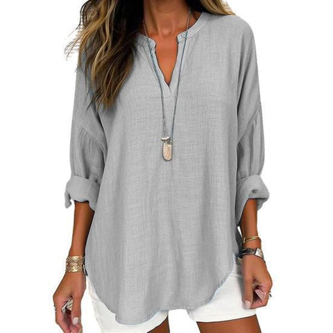 Frauen sommer kleine V-ausschnitt mit langen ärmeln casual temperament T-shirt lange ärmeln m301363 