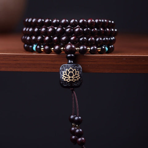 Rotes Sandelholzarmband Sambia Blutsandelholz 0,6 Buddha-Perlen DIY mit flachem Lotusanhänger Herren- und Damenarmband m3331316
