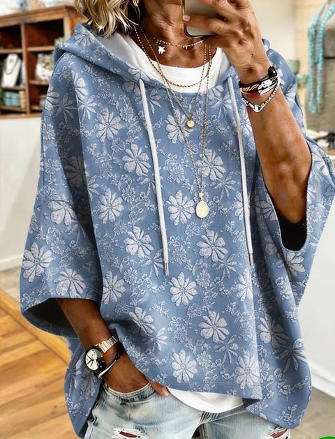 Hooded seven-quarter sleeve loose shoulder drawstring hoodie fashion women's clothing m303062