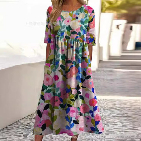 Loose fashion premium V-neck print dress m302742