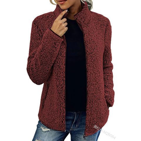 Einfarbiger Top-Pullover für Damen, lässige Mode, langärmelige Reißverschluss-Blasenfleecejacke m300462 