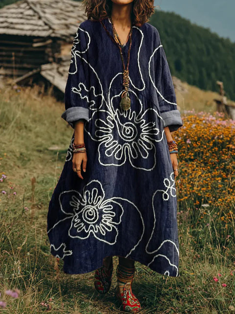 Bohemian ethnic style retro new printing fashion literary loose V-neck FF303433 02