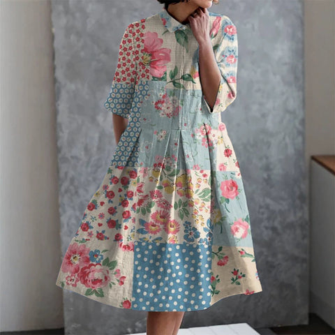 Elastic hemp short shirt dress floral Japanese vacation style pendulum skirt m303187
