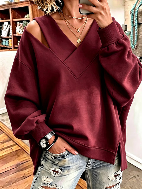 Open shoulder sweater autumn and winter new age-reducing foreign style V-neck leopard print long-sleeved top FF303328