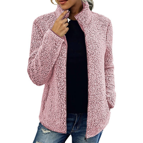 Einfarbiger Top-Pullover für Damen, lässige Mode, langärmelige Reißverschluss-Blasenfleecejacke m300462 
