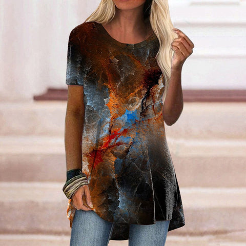 Casual ethnic style retro printed short-sleeved T-shirt m302728