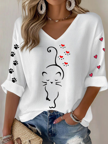 Summer V-neck short-sleeved top 3D digital printing women's casual short-sleeved m302655