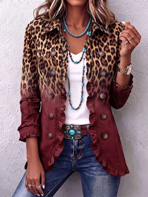 Women's fashion long-sleeved ruffle leaf open button cardigan FF303384 04