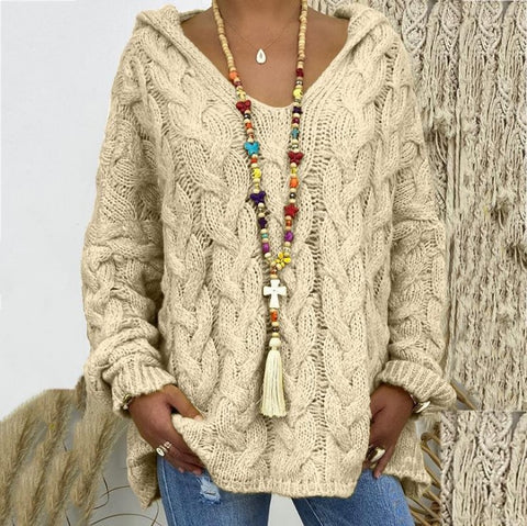 Einfarbiger Twist-Strick-Hoodie m300492 