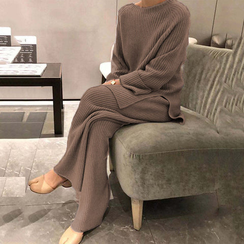 Long-sleeved solid color knitted casual two-piece knitted sweater m301797