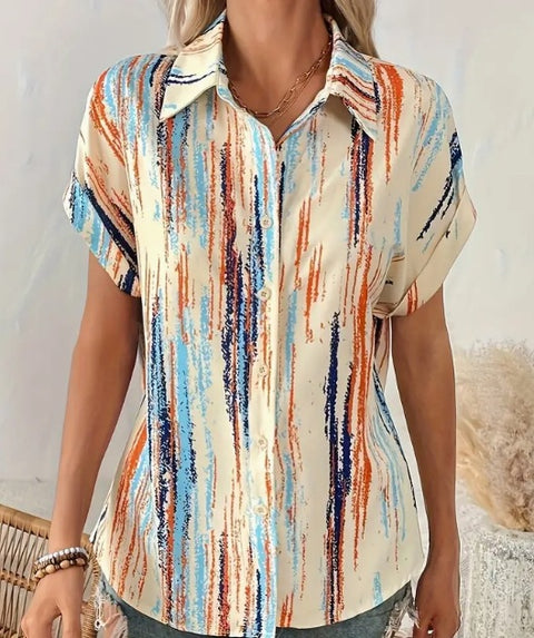 Digital printing striped print button front shirt casual shorts sleeves spring summer shirt m302473