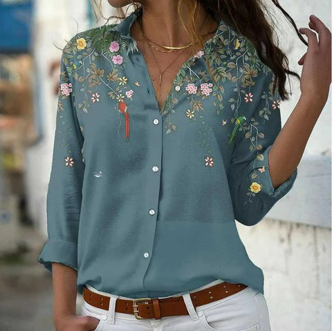 Digital Print Long Sleeve Shirt Urban Lady Print Top M302358