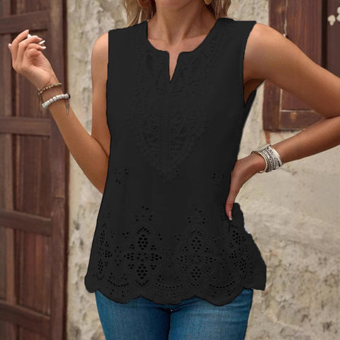 Nouveau haut sans manches à col en V en dentelle brodée pour femme m301480 