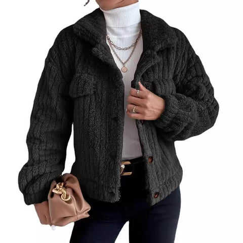 Revers fleece bequeme casual frauen kleidung verdickt plüsch jacke m300354 