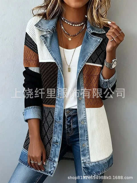 3D printed women's cardigan imitation denim blazer FF303337