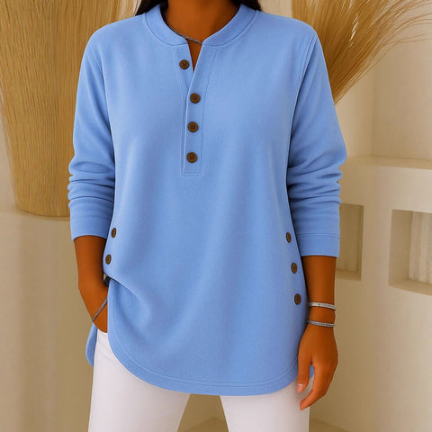 V-neck button solid color knitted long-sleeved top T-shirt m302230