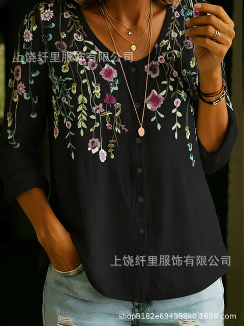 3D digital printing floral pattern women's long-sleeved buckle cardigan top m302703