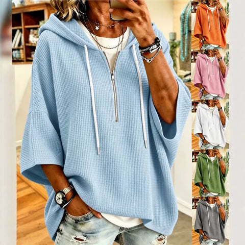 Women's zipper hooded drawstring sweater with loose batman m303096