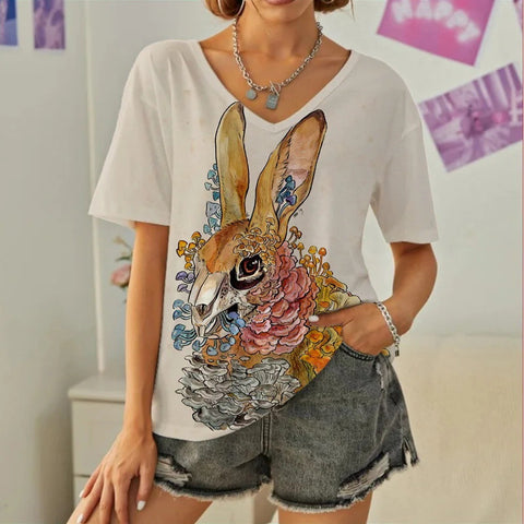 Spring new rabbit pattern printed short-sleeved crew neck T-shirt m302418