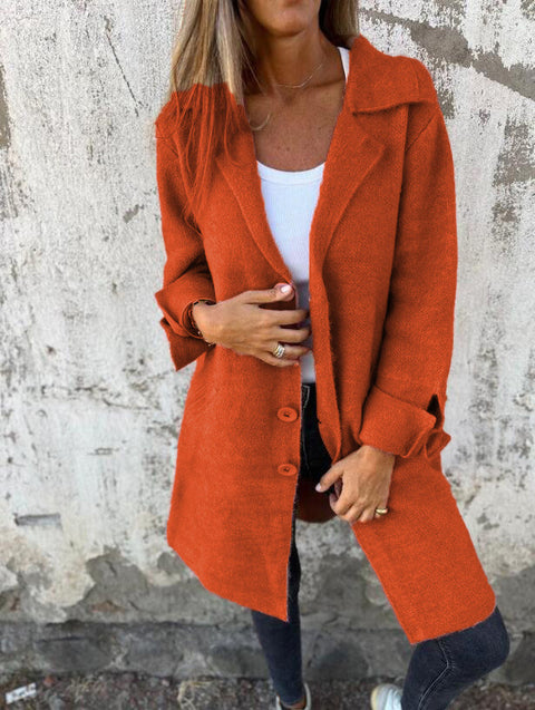 Damen einfarbig Revers mit Tasche Strickjacke einreihig mittellanger und langer Mantel m300614 