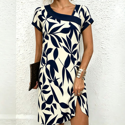 3D digital printing short-sleeved diagonal collar slim big skirt dress creative floral dress FF303359
