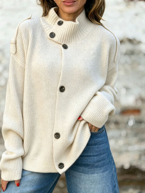 Autumn and winter turtleneck sweater women's cardigan button solid color knitted jacket m303230
