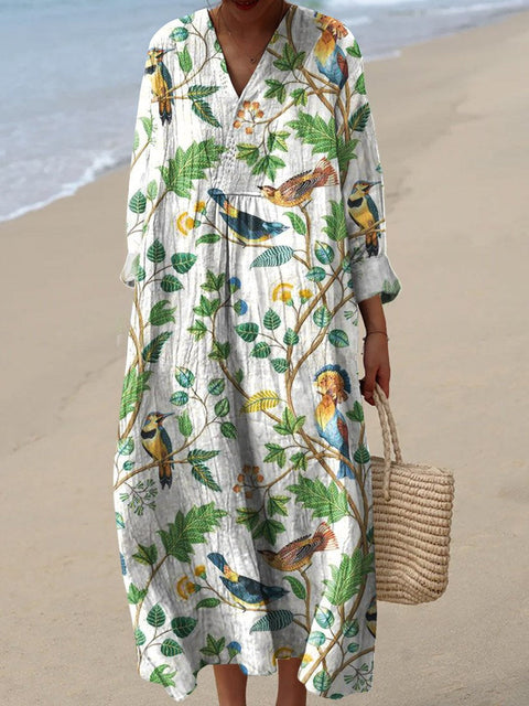 Ladies casual floral 3D printing sleeve dress m301071