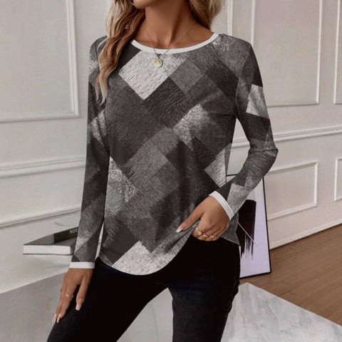 T-shirt geometric casual spring and autumn polyester micro-elastic daily regular version long sleeve m302101