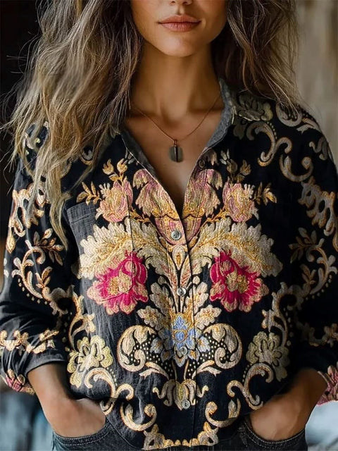 Fashion women's clothing European and American versatile printing casual lapel m301565