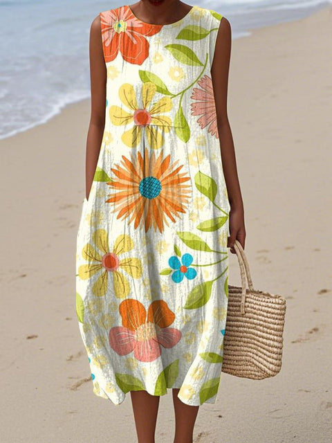 New sleeveless casual printing temperament long dress dress slim fit small fresh m302083