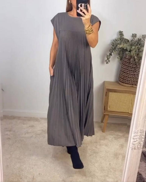 Robe plissée sans manches à col rond tendance m301308 