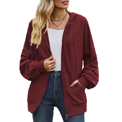 Einfarbige Tasche Langarm lose Kapuzenpullover Damenjacke m300392 