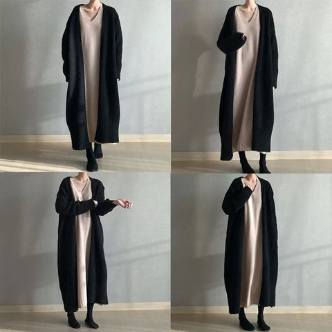 Long knitted cardigan over knee strap split loose sweater jacket women's m302061